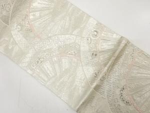 アンティーク　プラチナ箔　片輪車に草花・宝尽くし模様織り出し袋帯（材料）